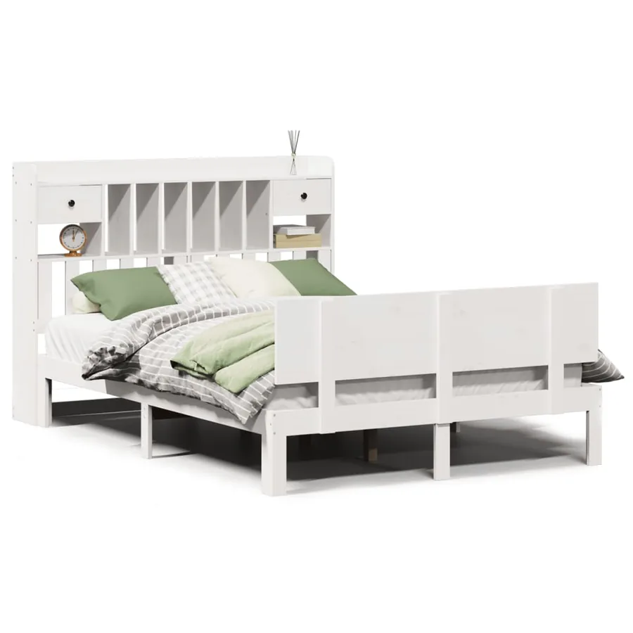 Lit bibliothèque sans matelas blanc 150x200 cm bois pin massif - 2