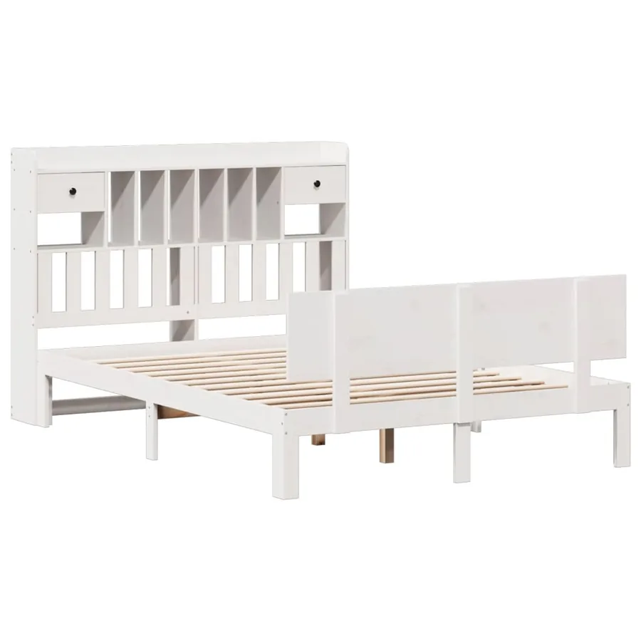 Lit bibliothèque sans matelas blanc 150x200 cm bois pin massif - 3