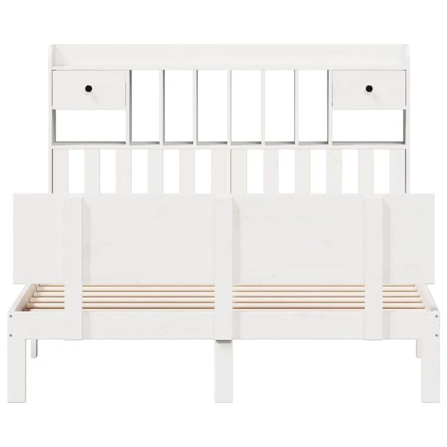 Lit bibliothèque sans matelas blanc 150x200 cm bois pin massif - 4