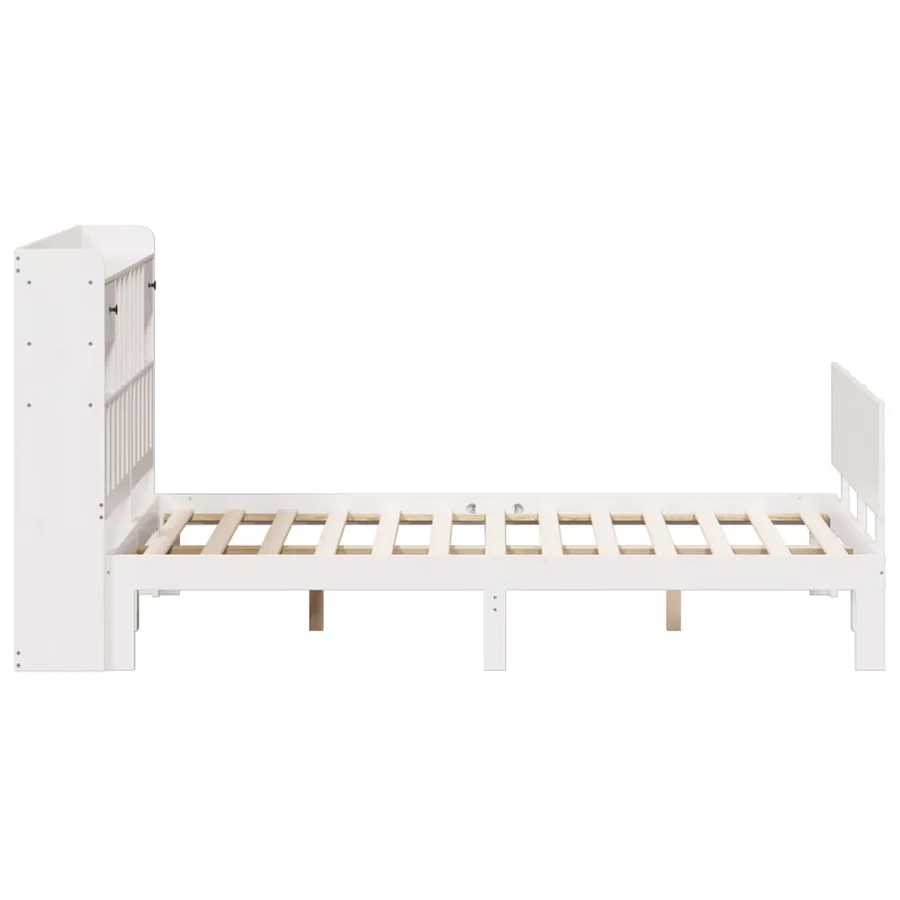 Lit bibliothèque sans matelas blanc 150x200 cm bois pin massif - 5