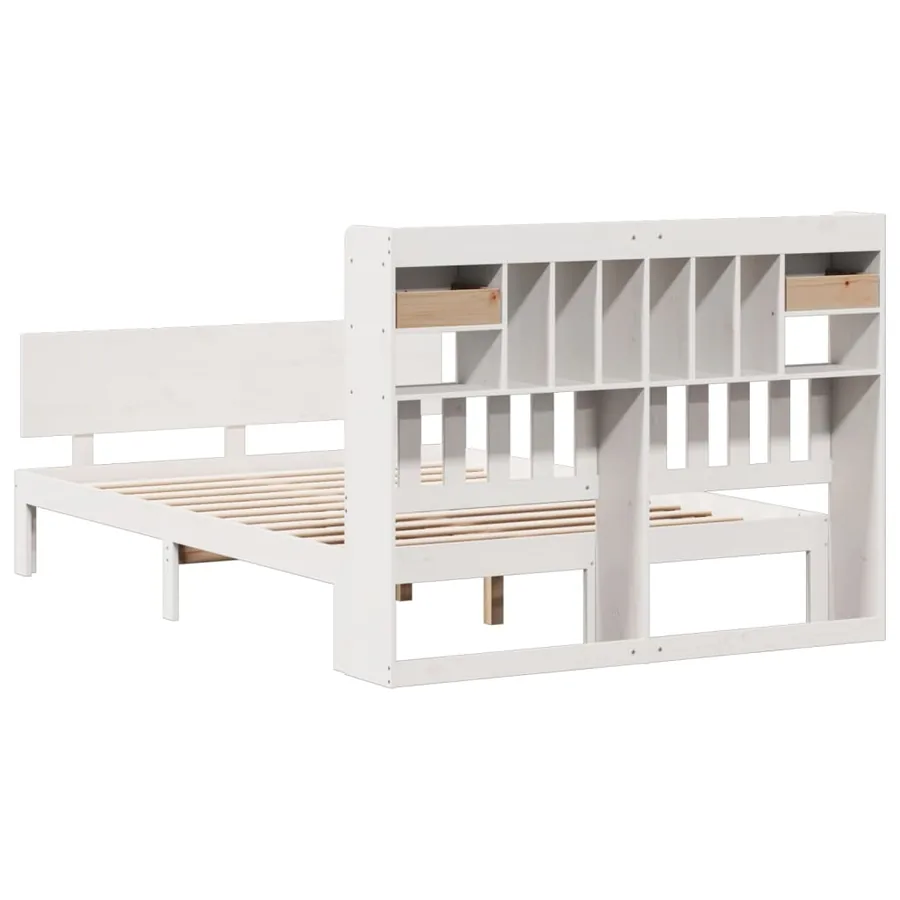 Lit bibliothèque sans matelas blanc 150x200 cm bois pin massif - 6