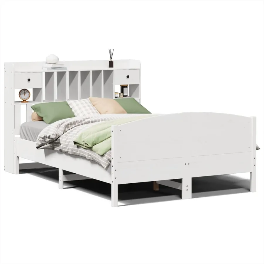 Lit bibliothèque sans matelas blanc 150x200 cm bois pin massif - 2