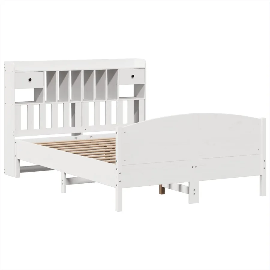 Lit bibliothèque sans matelas blanc 150x200 cm bois pin massif - 3