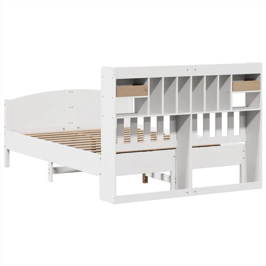 Lit bibliothèque sans matelas blanc 150x200 cm bois pin massif - 6
