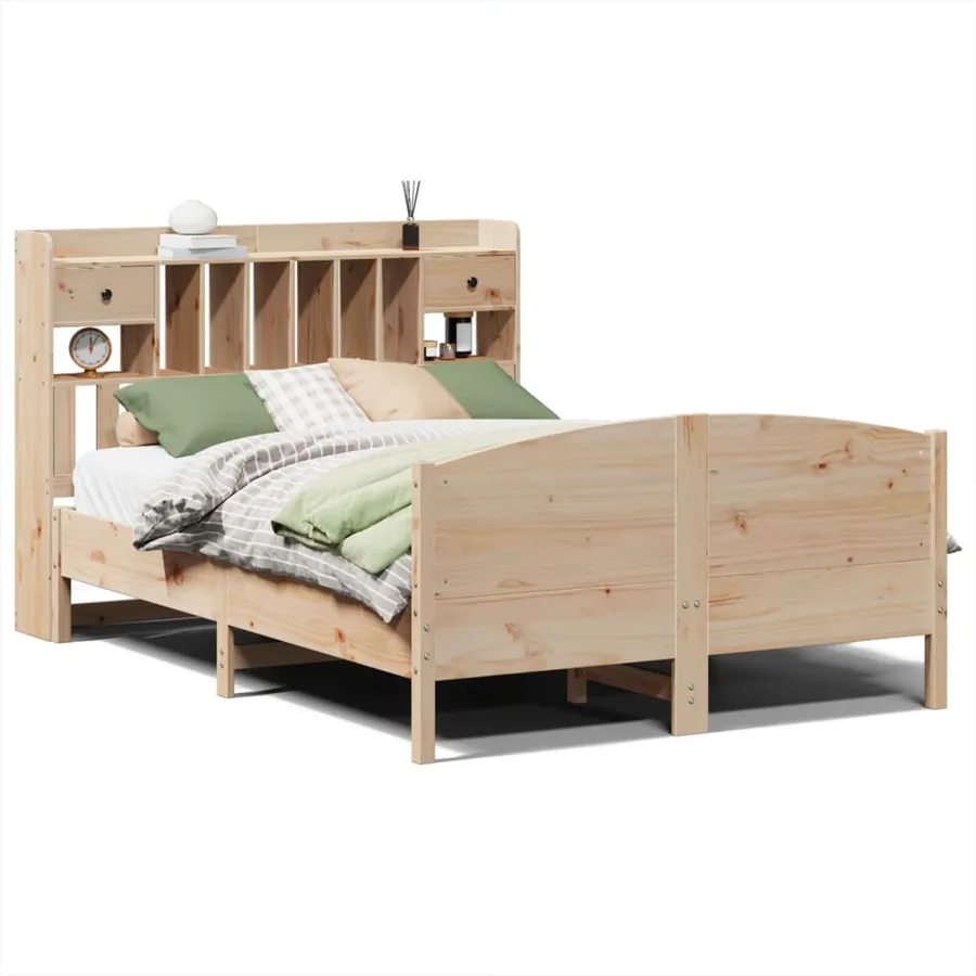 Lit bibliothèque sans matelas 140x200 cm bois massif de pin - 2