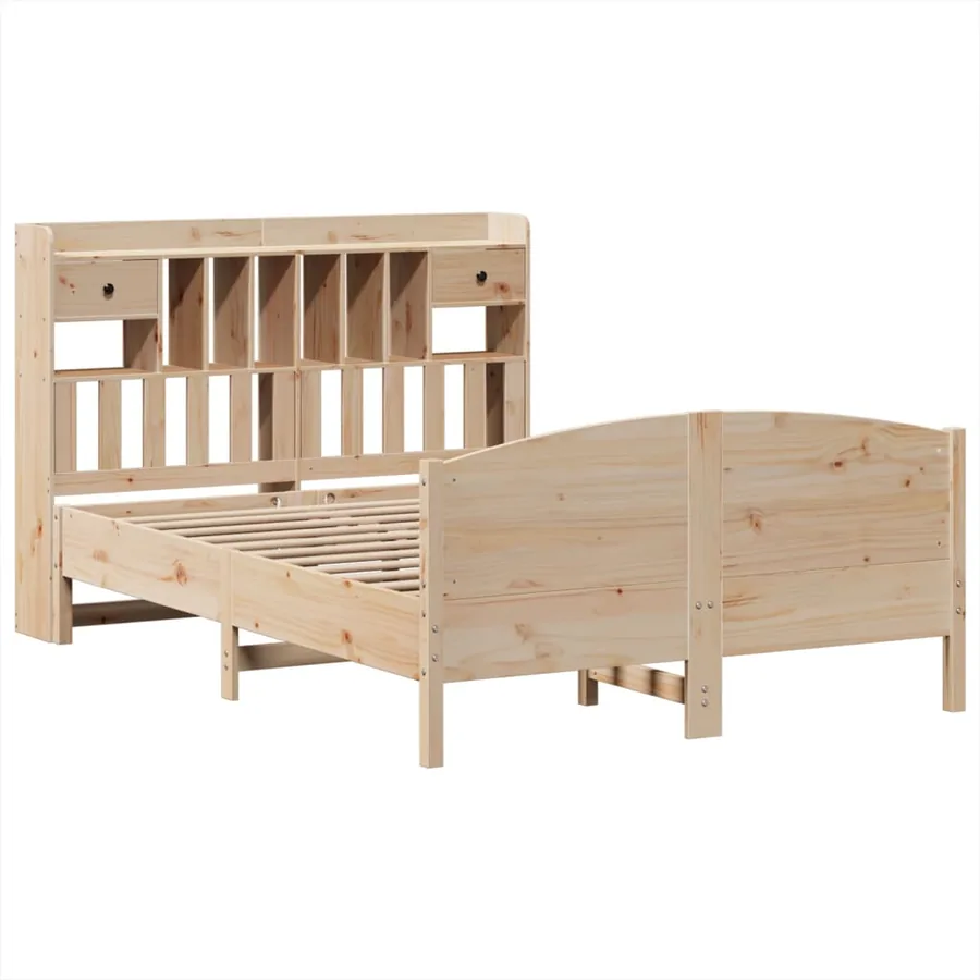 Lit bibliothèque sans matelas 140x200 cm bois massif de pin - 3