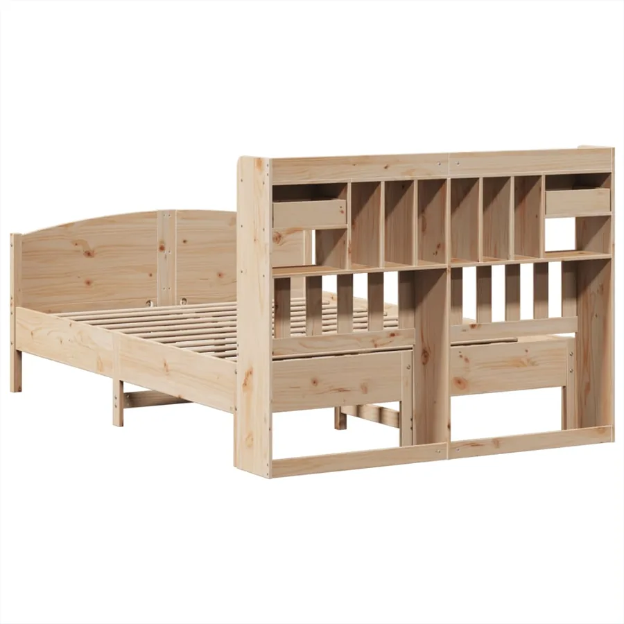 Lit bibliothèque sans matelas 140x200 cm bois massif de pin - 6