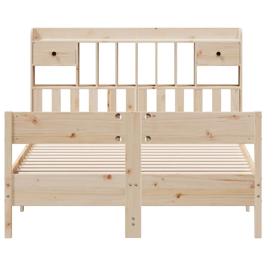 Lit bibliothèque sans matelas 140x190 cm bois de pin massif - 4