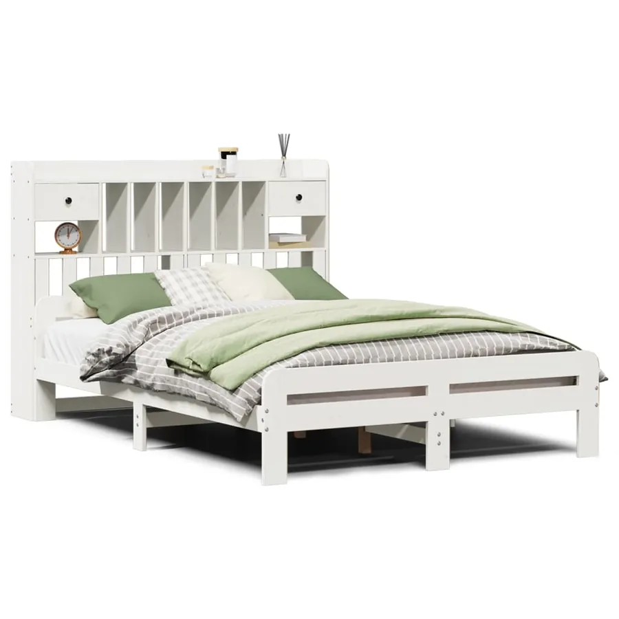 Lit bibliothèque sans matelas blanc 150x200 cm bois pin massif - 2