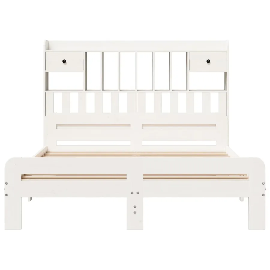 Lit bibliothèque sans matelas blanc 150x200 cm bois pin massif - 4