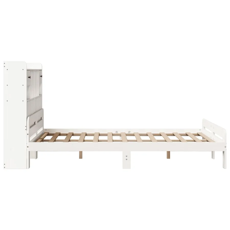Lit bibliothèque sans matelas blanc 150x200 cm bois pin massif - 5