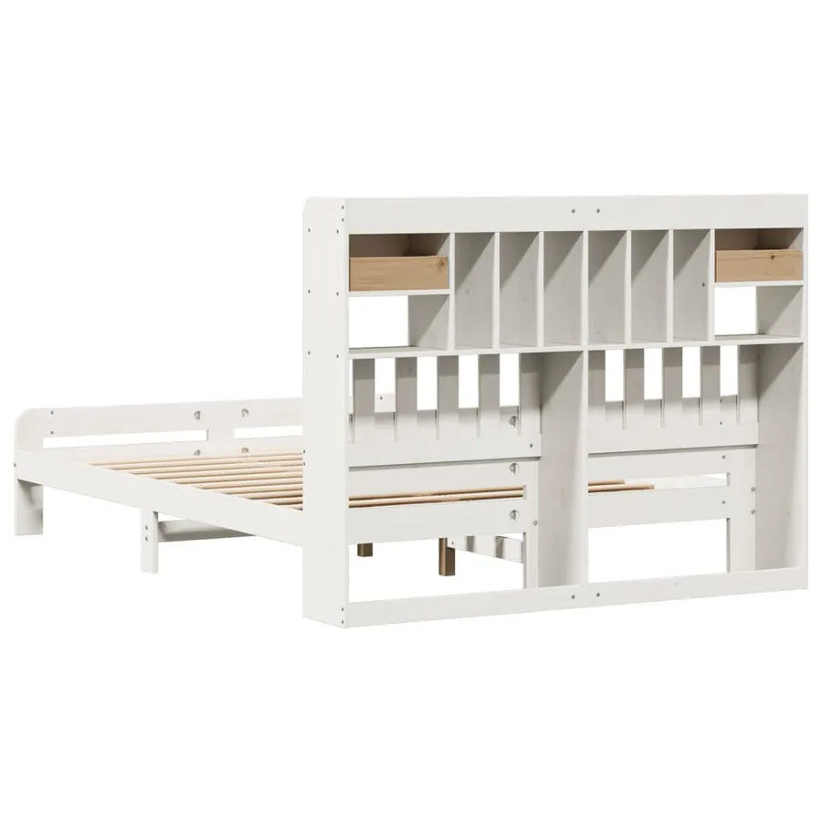 Lit bibliothèque sans matelas blanc 150x200 cm bois pin massif - 6