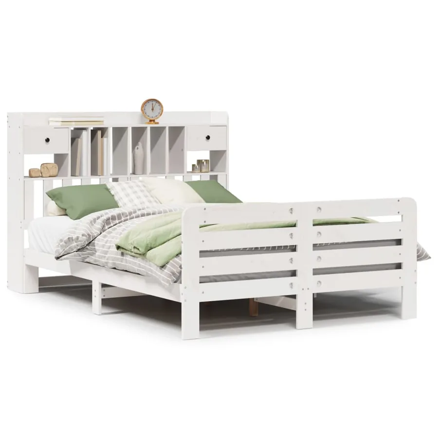 Lit bibliothèque sans matelas blanc 160x200 cm bois pin massif - 2