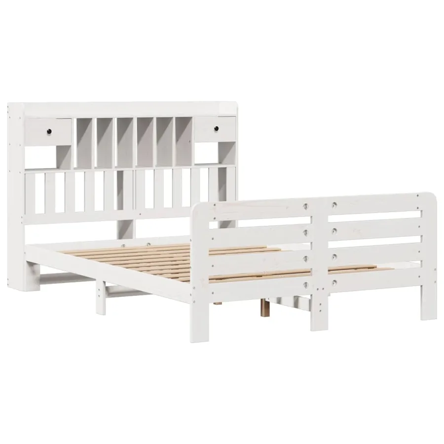 Lit bibliothèque sans matelas blanc 160x200 cm bois pin massif - 3