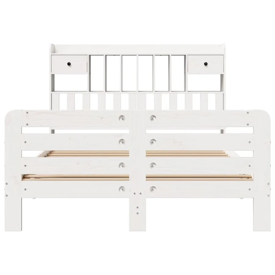 Lit bibliothèque sans matelas blanc 160x200 cm bois pin massif - 4