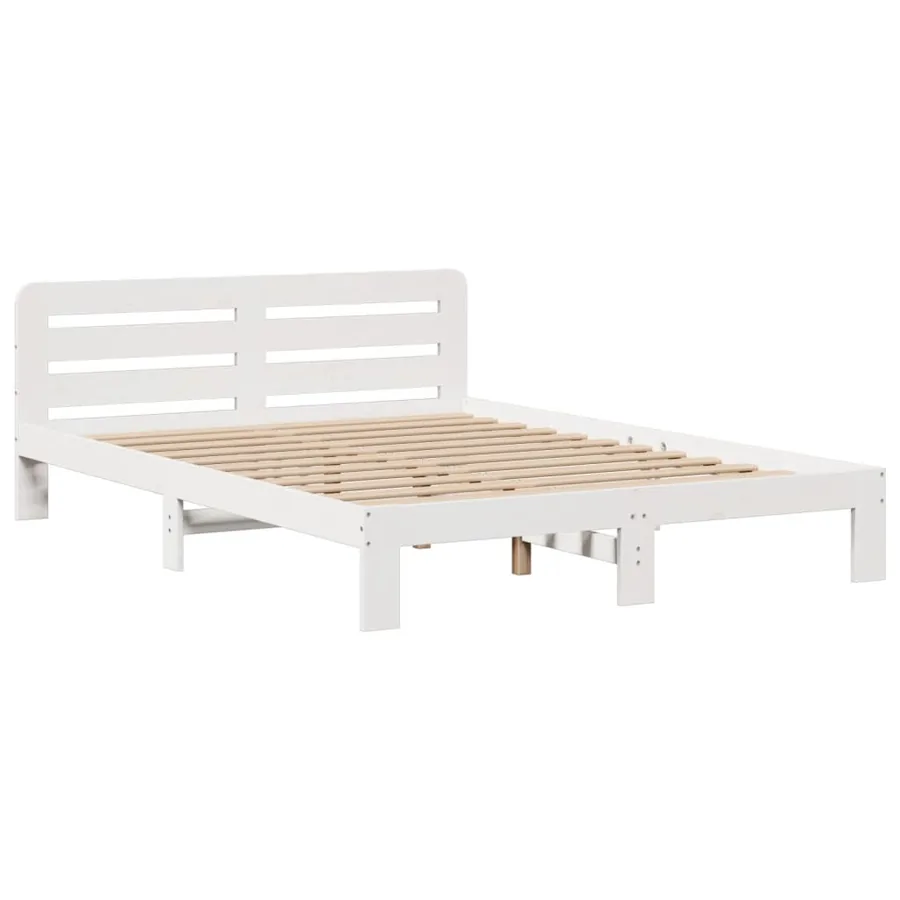 Lit bibliothèque sans matelas blanc 160x200 cm bois pin massif - 5