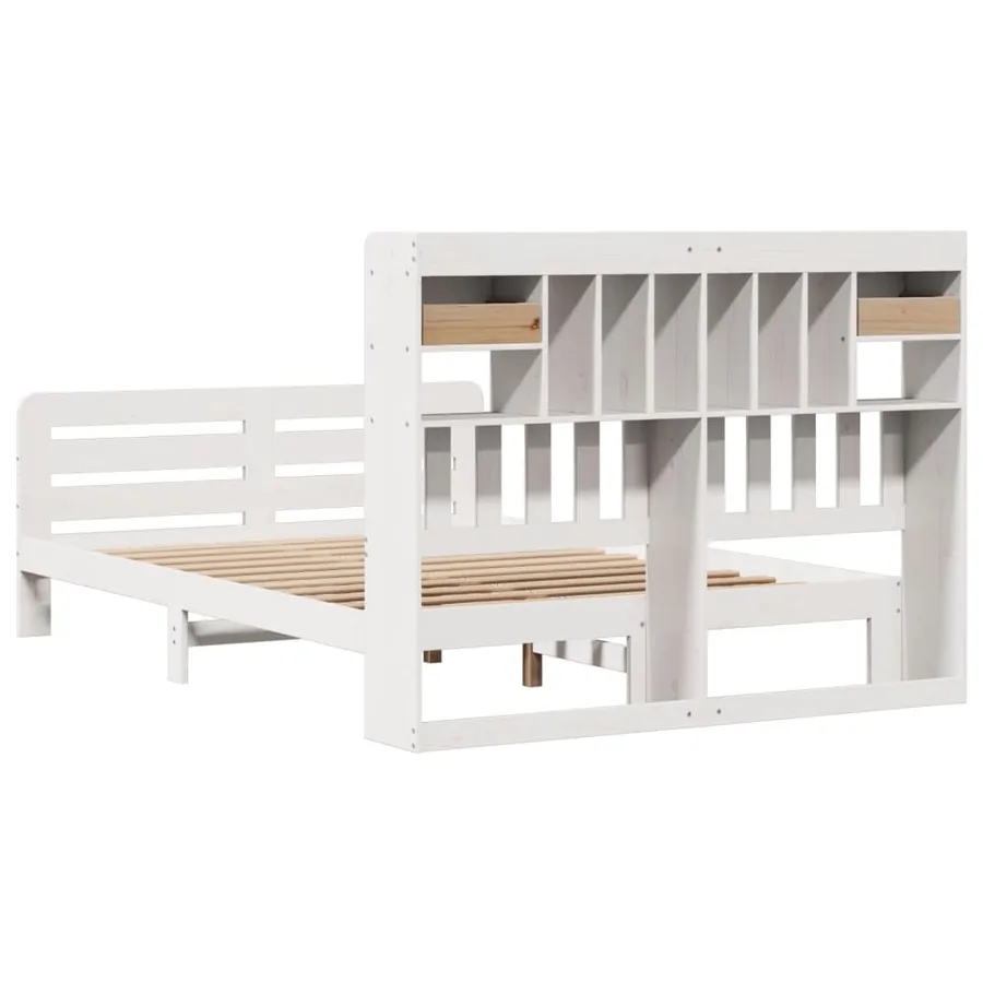 Lit bibliothèque sans matelas blanc 160x200 cm bois pin massif - 8