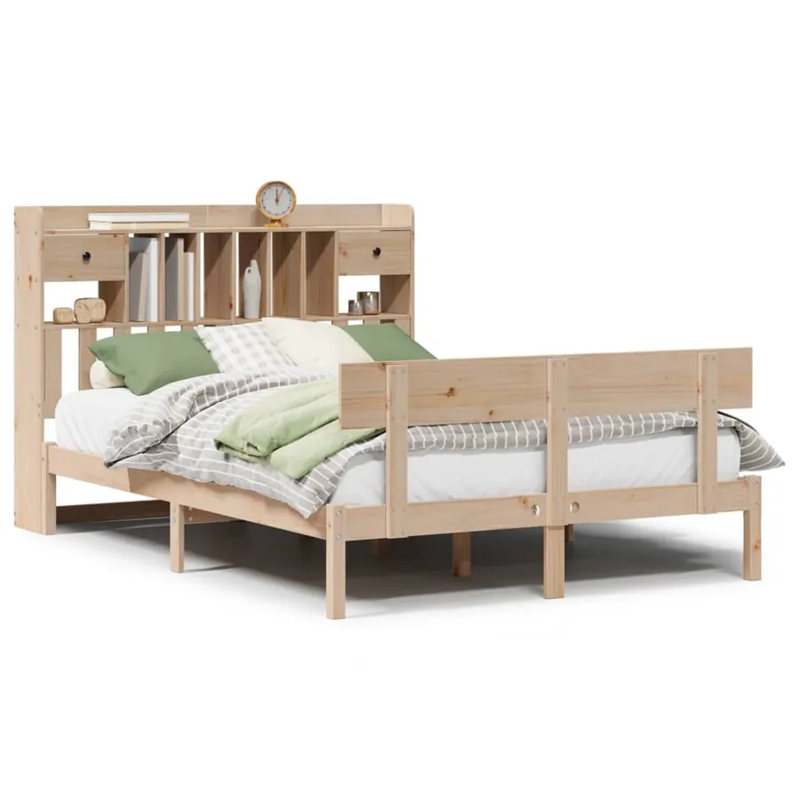 Lit bibliothèque sans matelas 140x200 cm bois massif de pin - 2