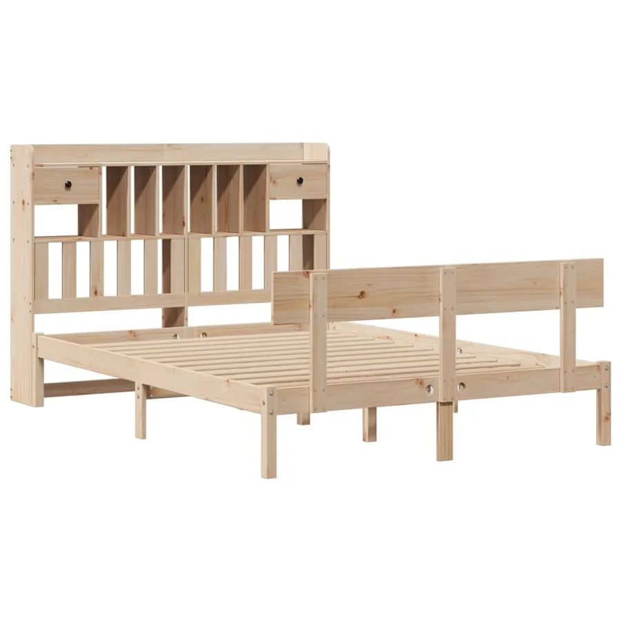Lit bibliothèque sans matelas 140x200 cm bois massif de pin - 3