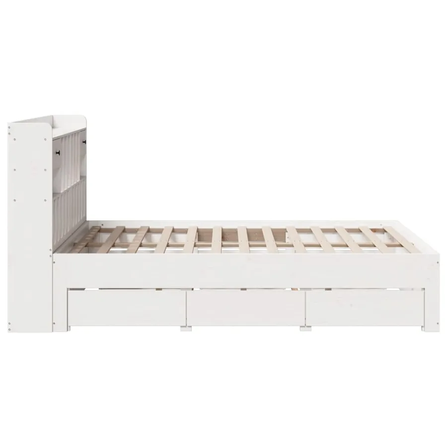 Lit bibliothèque sans matelas blanc 150x200 cm bois pin massif - 10