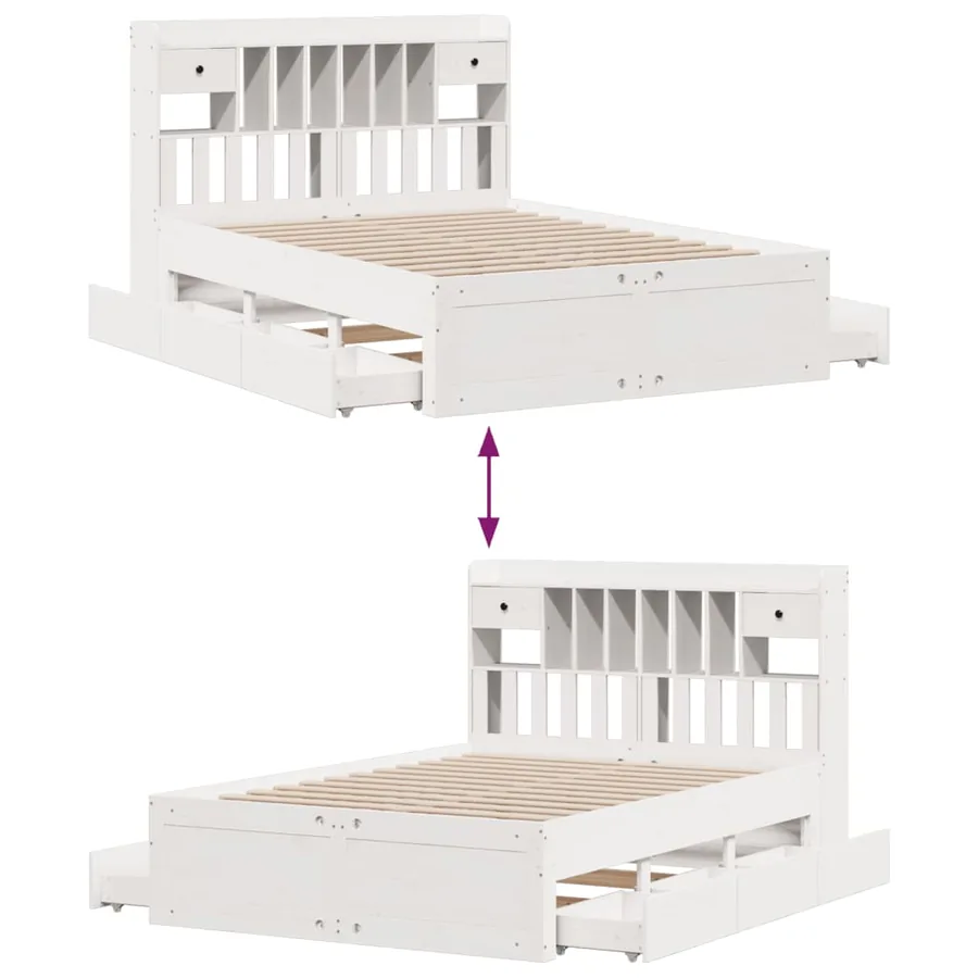 Lit bibliothèque sans matelas blanc 150x200 cm bois pin massif - 12