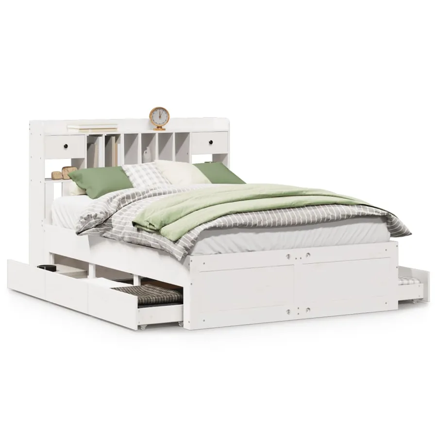 Lit bibliothèque sans matelas blanc 150x200 cm bois pin massif - 2
