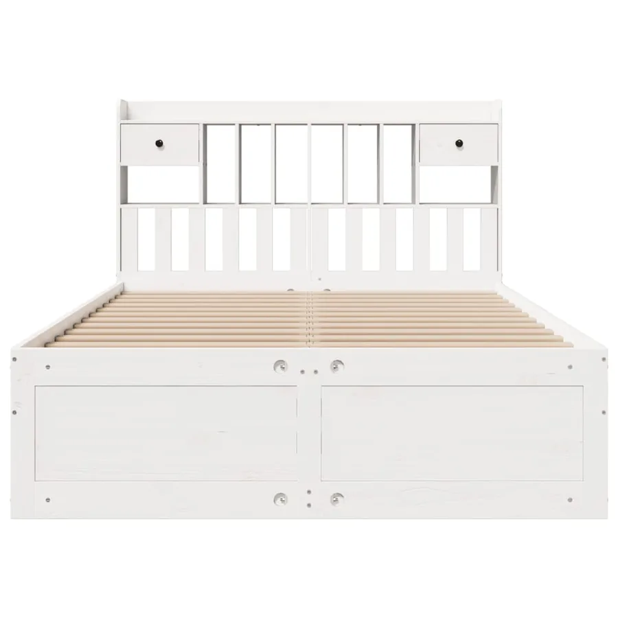 Lit bibliothèque sans matelas blanc 150x200 cm bois pin massif - 4