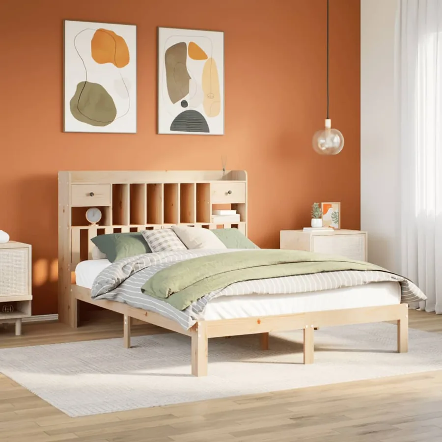 Lit bibliothèque sans matelas 140x190 cm bois de pin massif