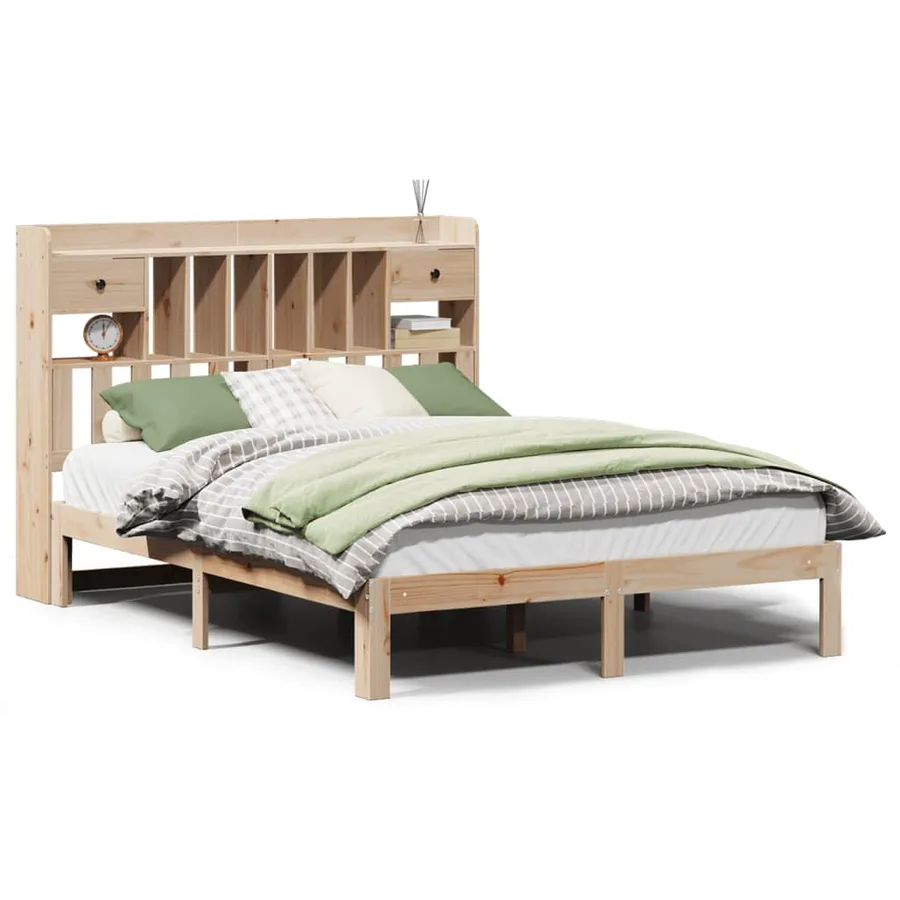 Lit bibliothèque sans matelas 140x190 cm bois de pin massif - 2