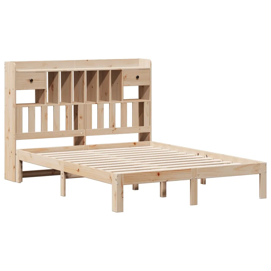 Lit bibliothèque sans matelas 140x190 cm bois de pin massif - 3