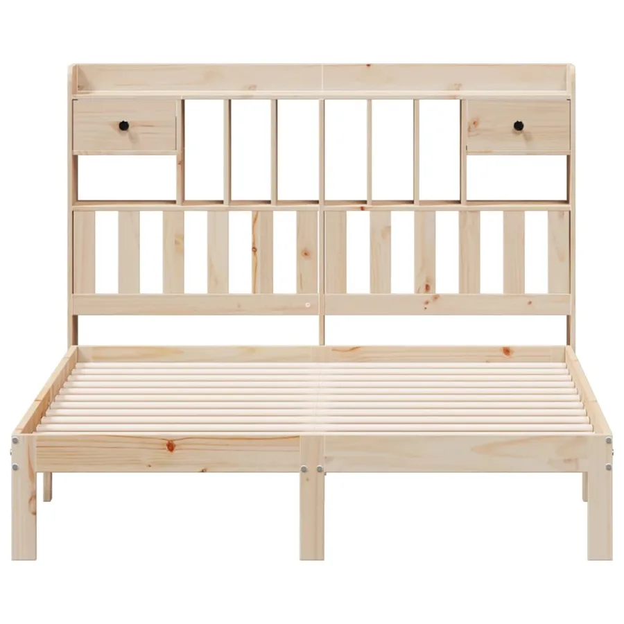 Lit bibliothèque sans matelas 140x190 cm bois de pin massif - 4