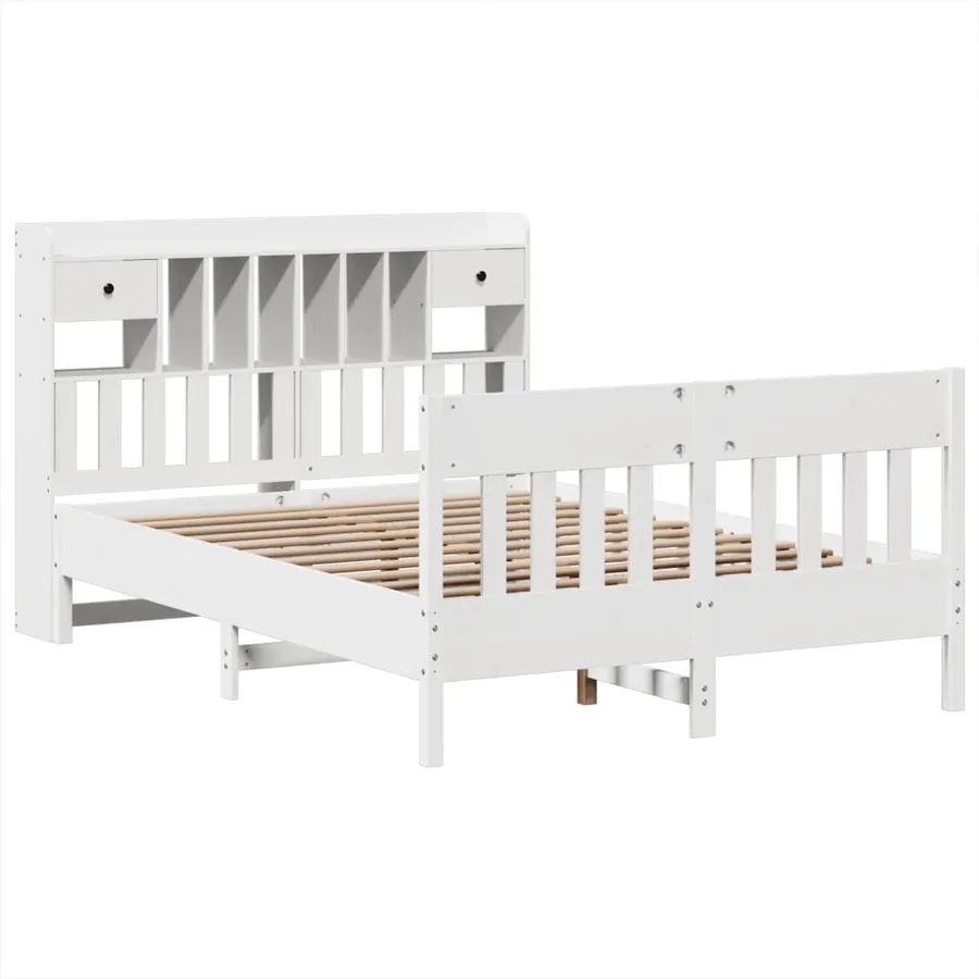 Cadre de lit sans matelas blanc 150x200 cm bois de pin massif - 3