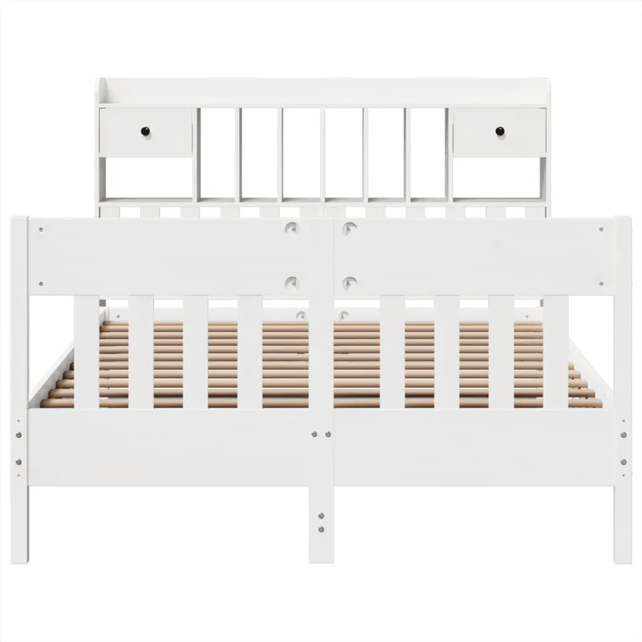 Cadre de lit sans matelas blanc 150x200 cm bois de pin massif - 4