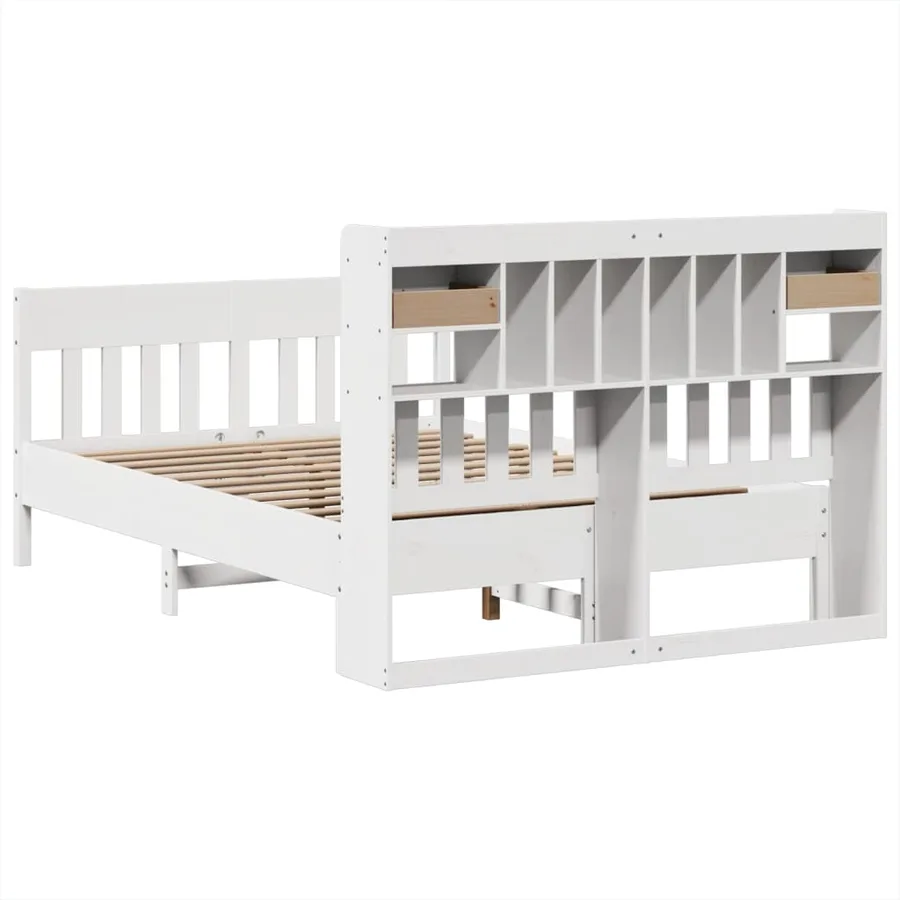 Cadre de lit sans matelas blanc 150x200 cm bois de pin massif - 8