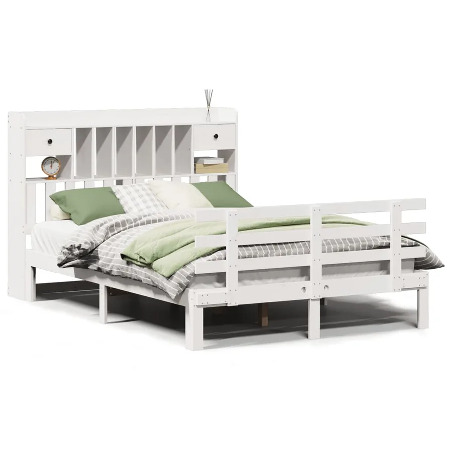 Lit bibliothèque sans matelas blanc 150x200 cm bois pin massif - 2