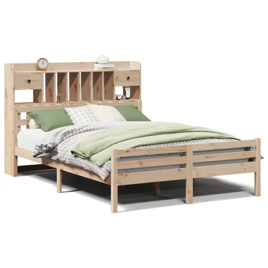 Lit bibliothèque sans matelas 140x190 cm bois de pin massif - 2