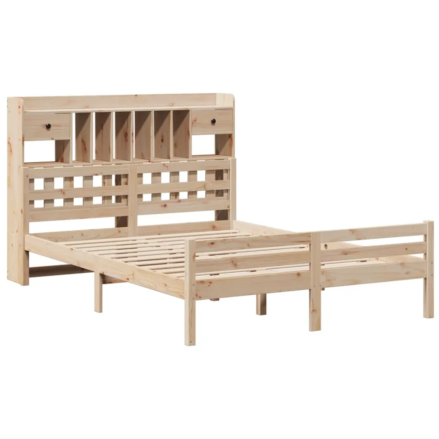 Lit bibliothèque sans matelas 140x190 cm bois de pin massif - 3
