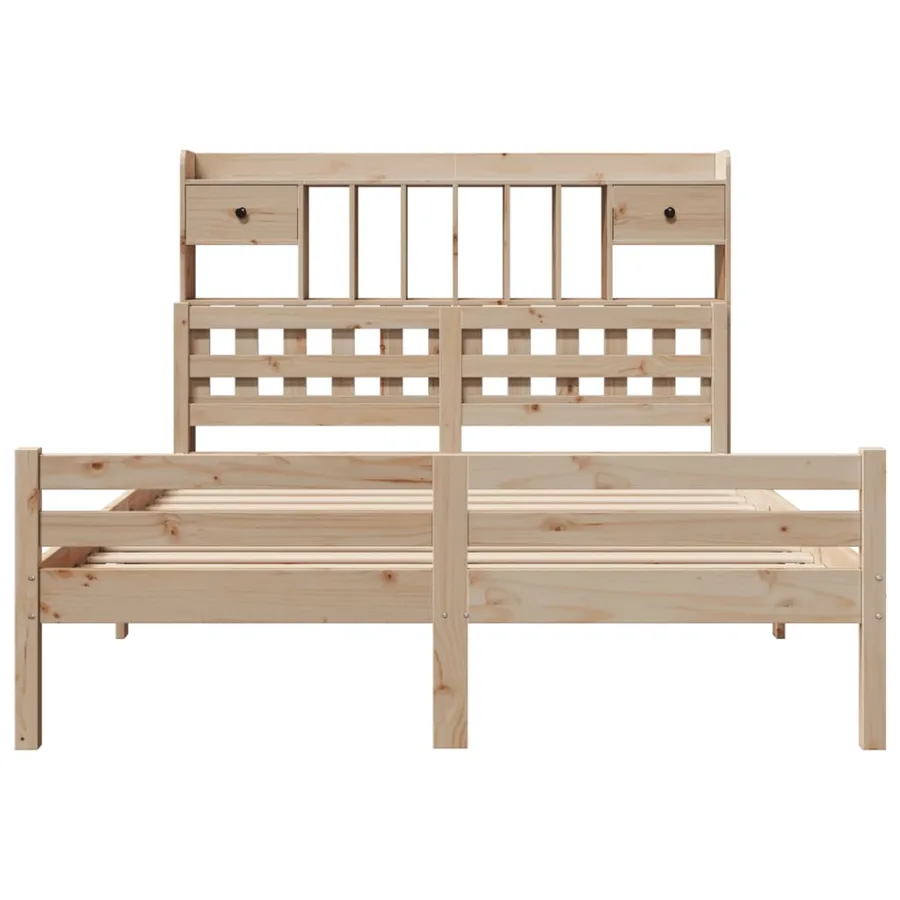 Lit bibliothèque sans matelas 140x190 cm bois de pin massif - 4