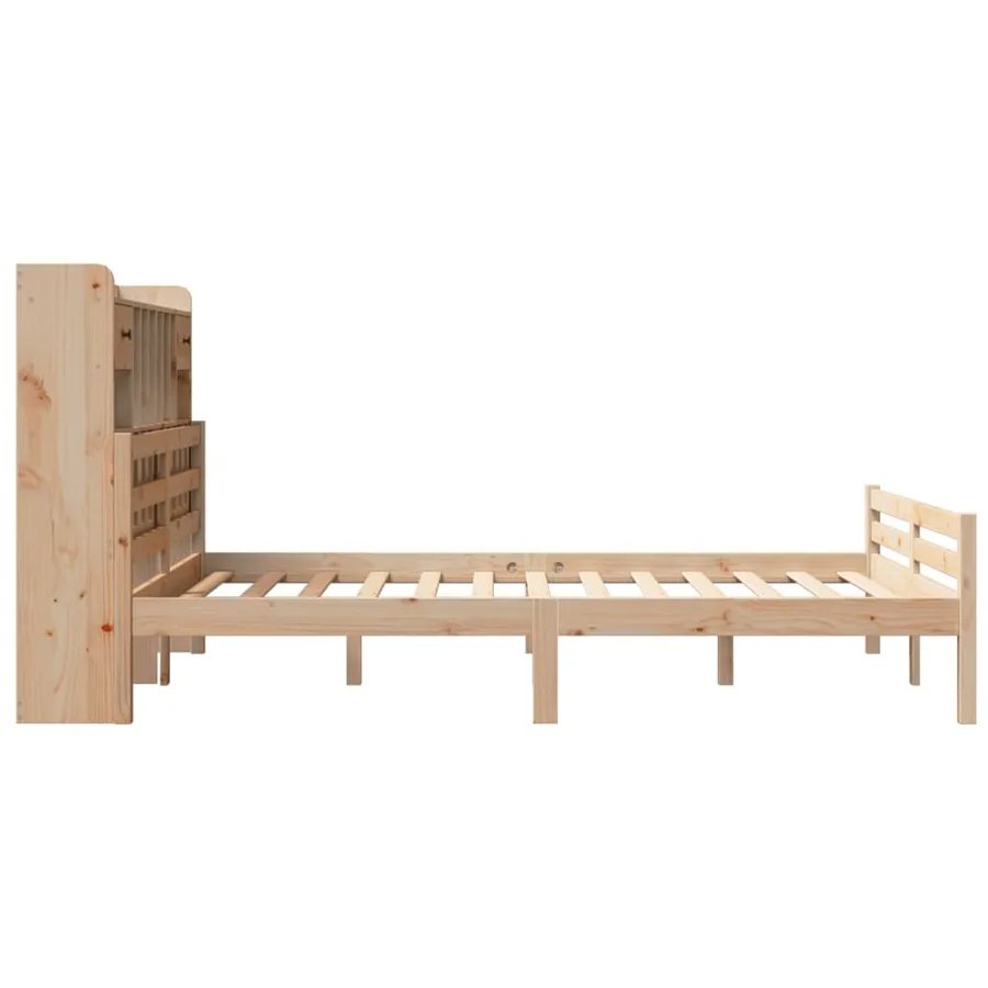 Lit bibliothèque sans matelas 140x190 cm bois de pin massif - 5