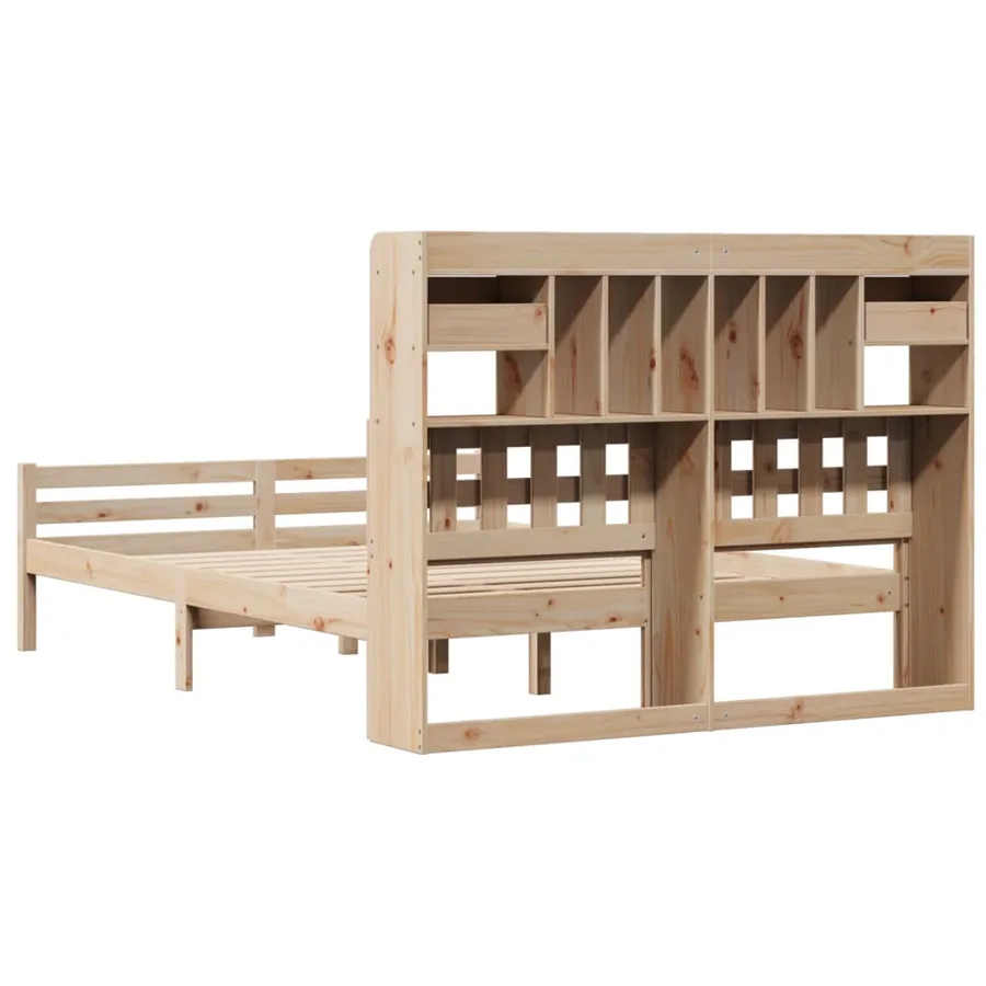 Lit bibliothèque sans matelas 140x190 cm bois de pin massif - 6