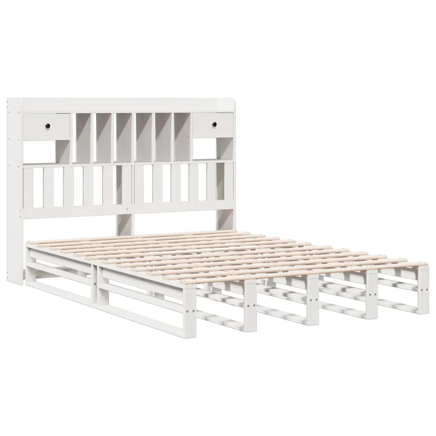 Lit bibliothèque sans matelas blanc 140x200 cm bois pin massif - 3