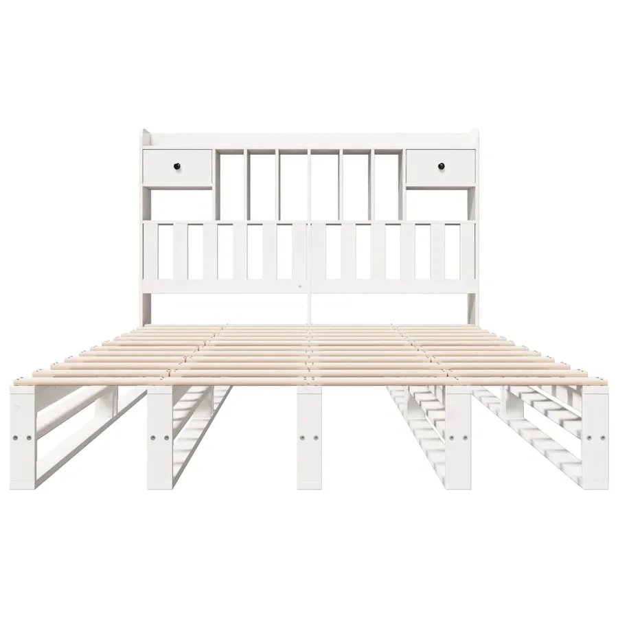 Lit bibliothèque sans matelas blanc 140x200 cm bois pin massif - 4