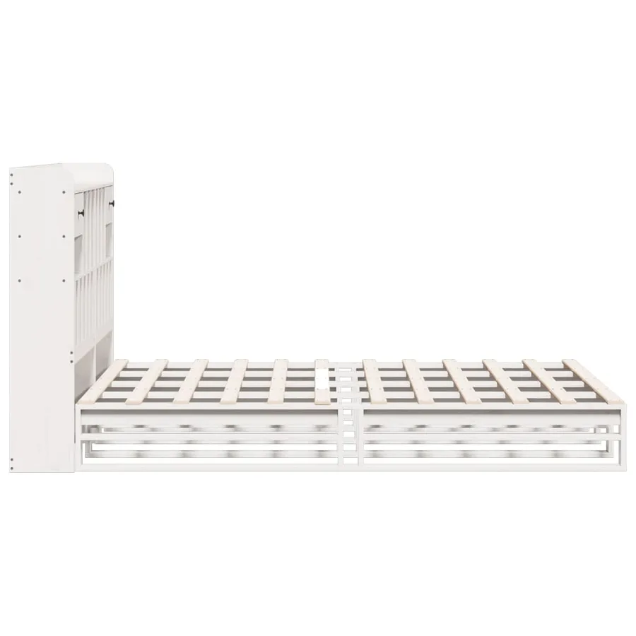 Lit bibliothèque sans matelas blanc 140x200 cm bois pin massif - 7