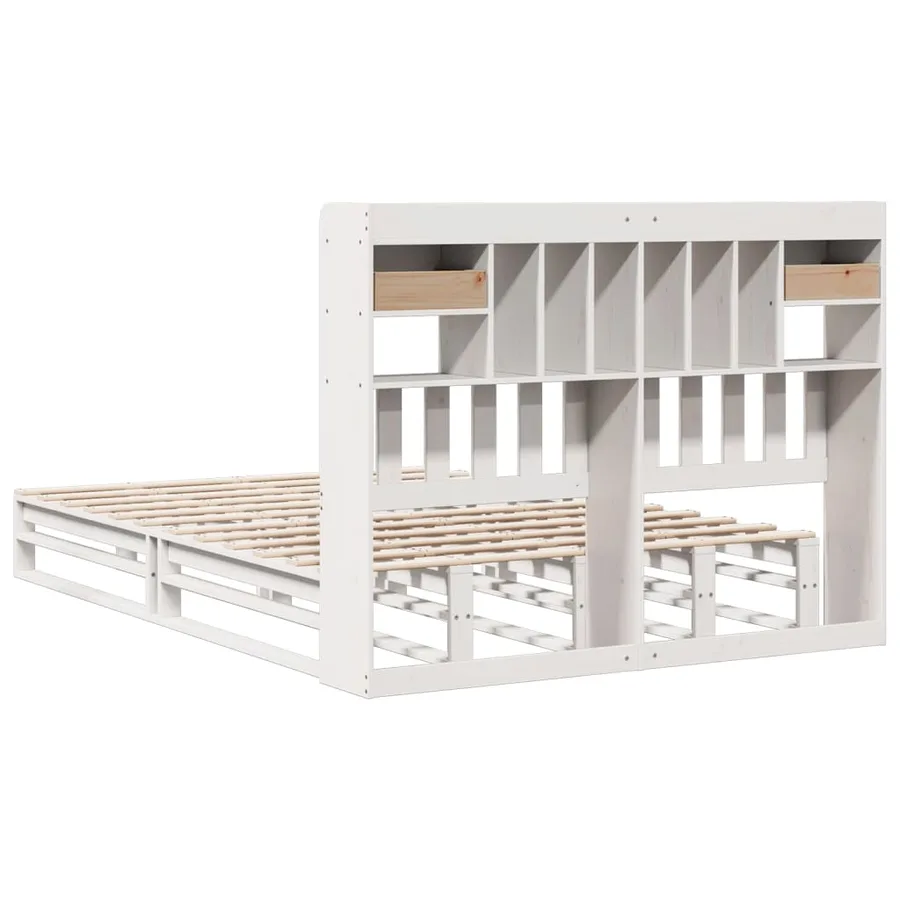 Lit bibliothèque sans matelas blanc 140x200 cm bois pin massif - 8