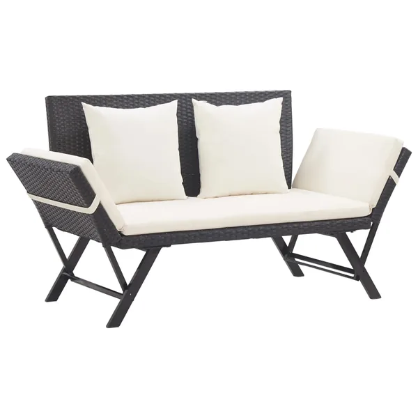 Garden bench with cushions 176 cm Black Poly rattan