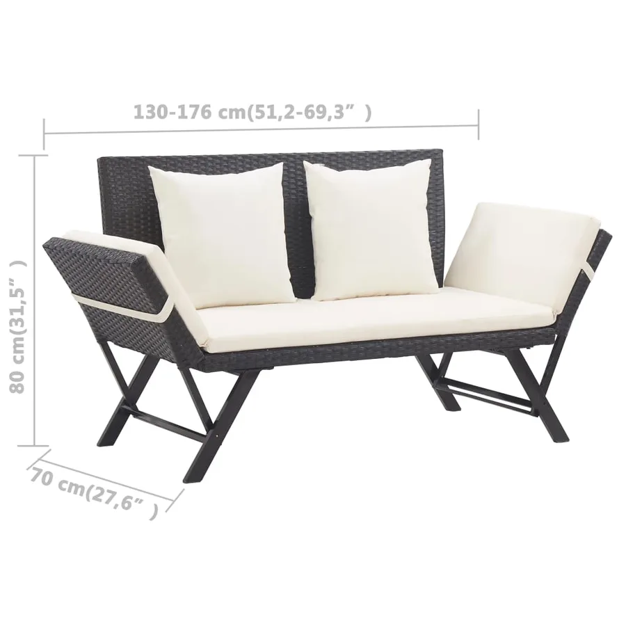 Garden bench with cushions 176 cm Black Poly rattan - 10