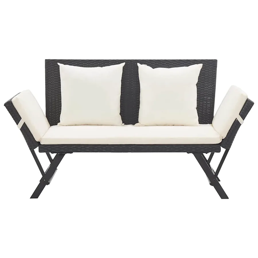 Garden bench with cushions 176 cm Black Poly rattan - 2