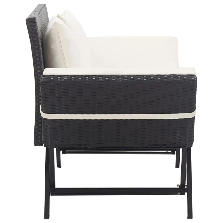 Garden bench with cushions 176 cm Black Poly rattan - 3