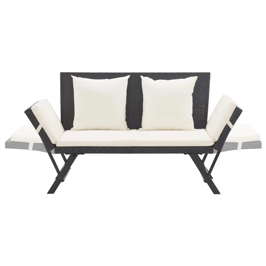 Garden bench with cushions 176 cm Black Poly rattan - 5