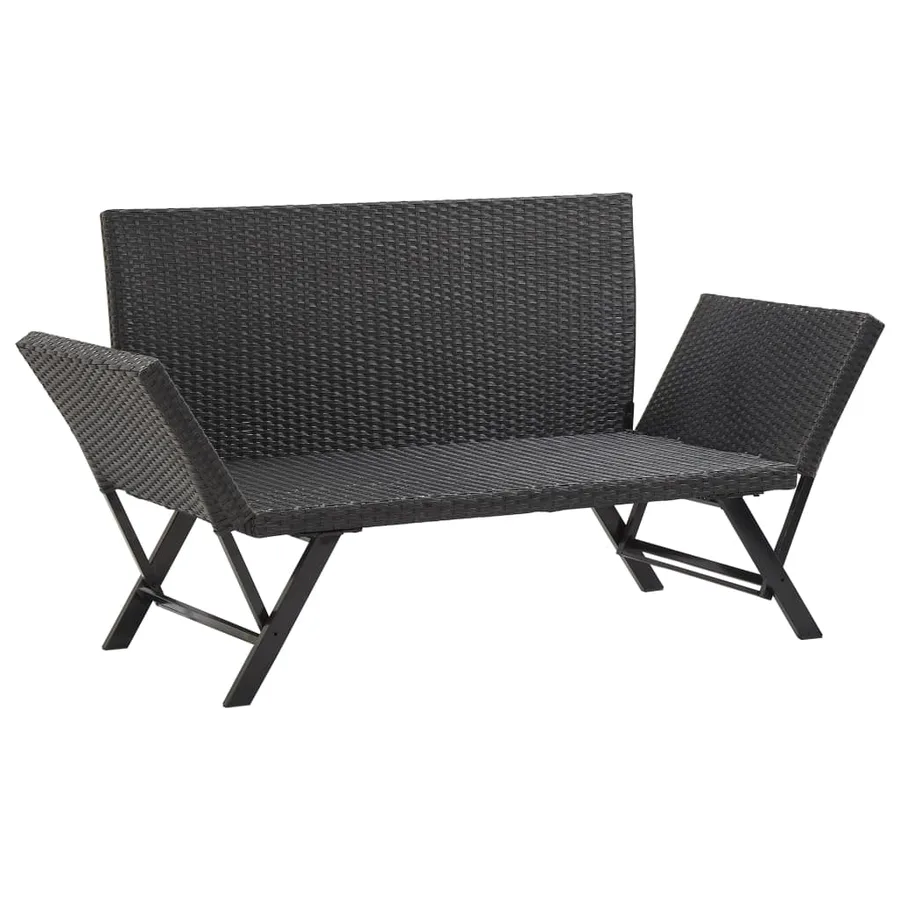Banc de jardin avec coussins 176 cm Noir Résine tressée - 6
